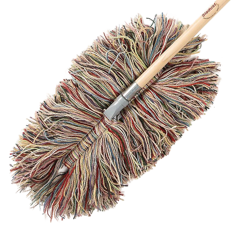 Multi-colored wool replacement duster head with Velcro® backing, handcrafted and made in USA, designed for effective chemical-free dusting in Home & Decor and Household Cleaning collections.