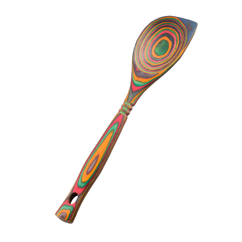 Handcrafted pakkawood corner spoon 12" with vibrant layered color patterns, sturdy and heat-resistant, perfect for Kitchen & Food, Kitchen Gadgets, Cooking and Baking Helpers, Storage and Serving collections.