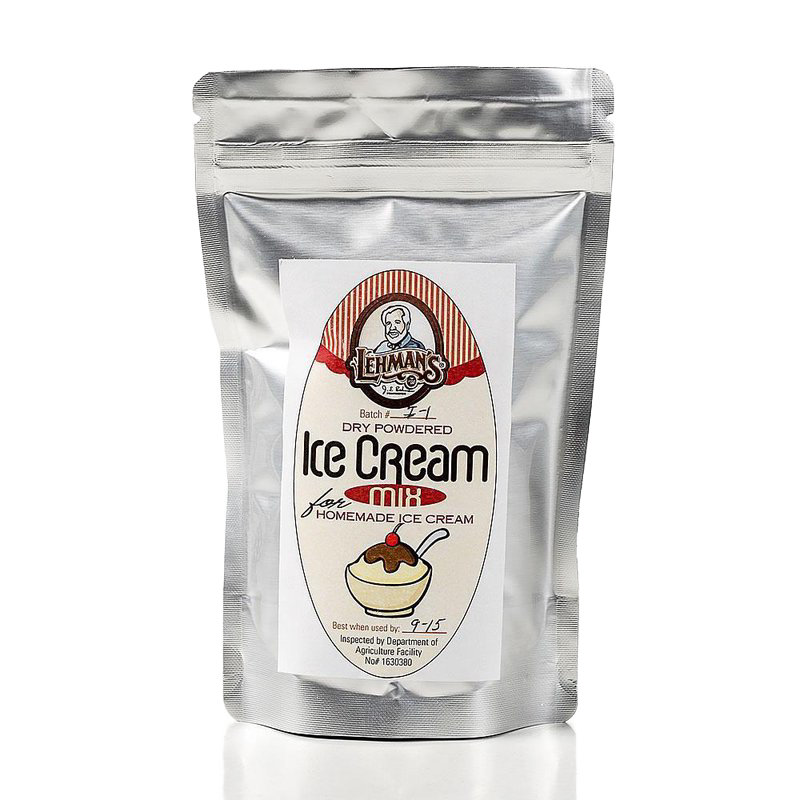Silver resealable pouch of handcrafted powdered ice cream mix made in USA, featured in Kitchen & Food, Dry Goods and Mixes, Specialty Equipment, Making Ice Cream, Best Sellers, and Promo Eligible collections.
