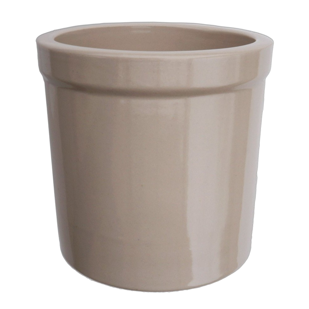 Neutral-colored stoneware utility crock with a smooth, glossy surface and wide opening, handcrafted Amish made, perfect for Kitchen & Food, Food Preservation, and Fermenting and Pickling collections.
