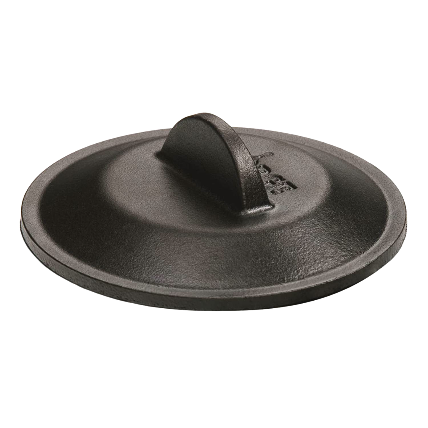 Round black cast iron lid with a sturdy handle, designed for a 5-inch mini skillet; heat-treated for rust resistance and excellent heat retention, ideal for Kitchen & Food, Cookware, Cast Iron, USA Made, Best Sellers, and Promo Eligible collections.