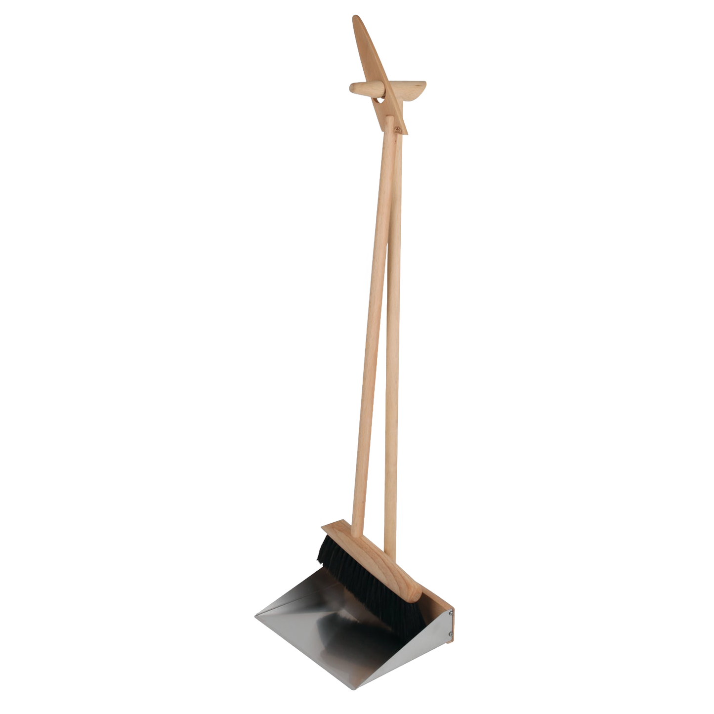 Tall dustpan and brush set featuring a tip-proof stainless steel pan, horsehair brush with beechwood handle, handcrafted in Germany, ideal for household cleaning and Home & Decor collections.