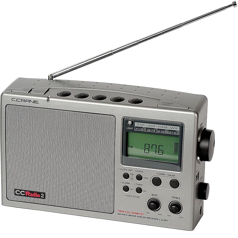 Compact emergency and weather alert AM/FM radio with adjustable tuning, bass and treble controls, digital display, telescoping antenna, suitable for Farm, Garden & Tool and Emergency Supplies collections.