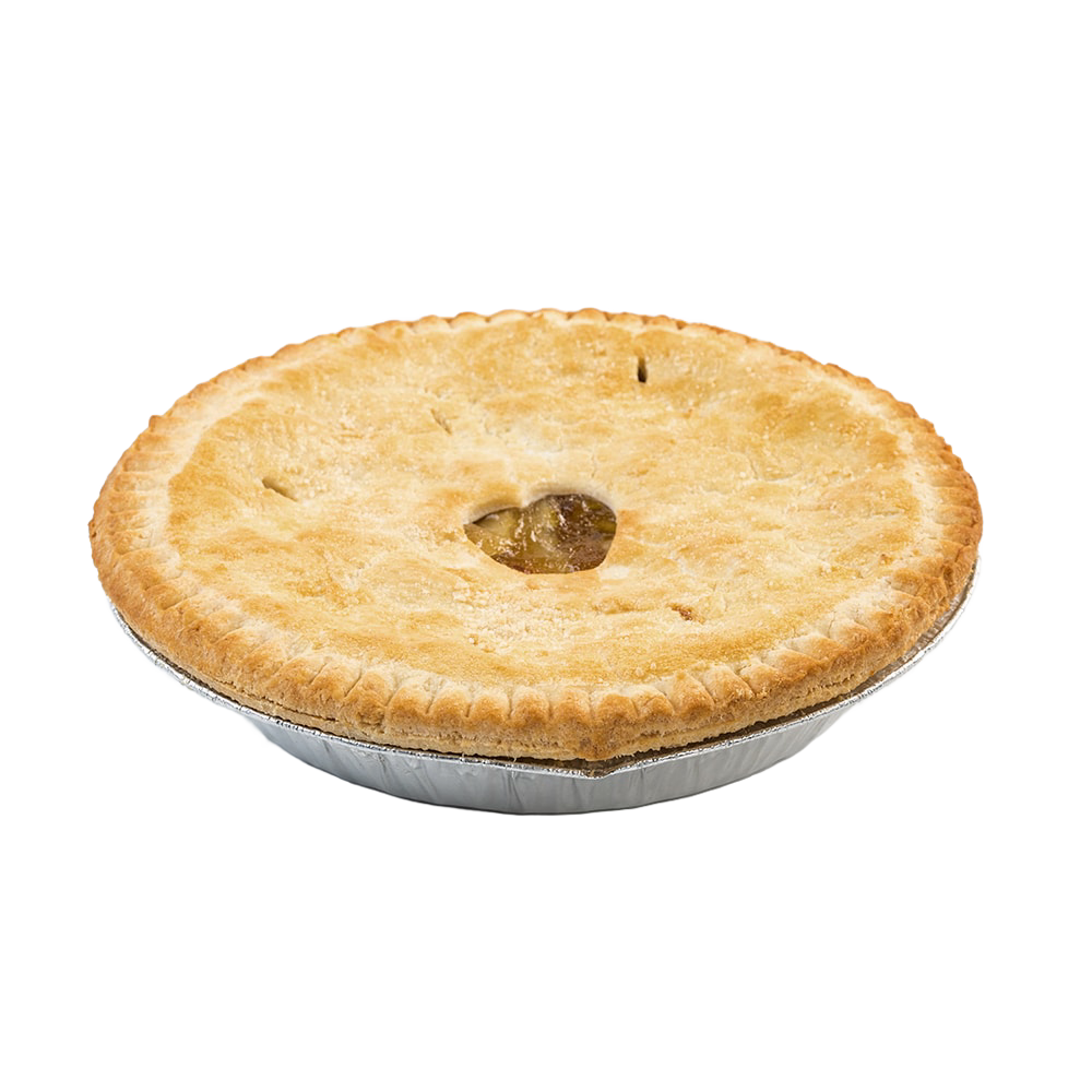 Handcrafted freshly baked apple pie with a golden brown crust in a foil pan, perfect for kitchen, pantry, snacks and sweets, and USA made best sellers collections.