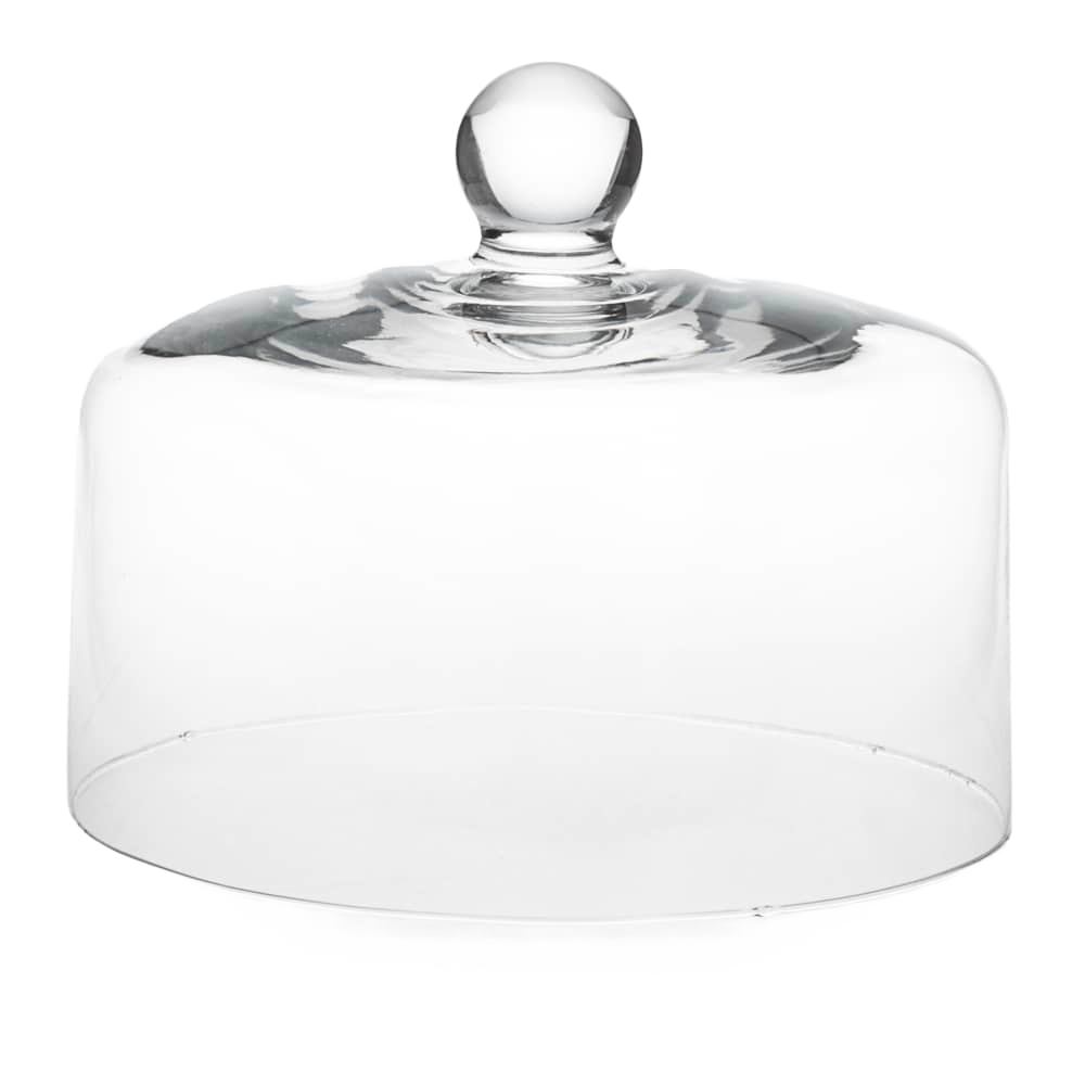 Clear hand-pressed glass cake dome with rounded knob handle, handcrafted in the USA, perfect for protecting baked goods in Kitchen & Food and Baking Supplies collections.