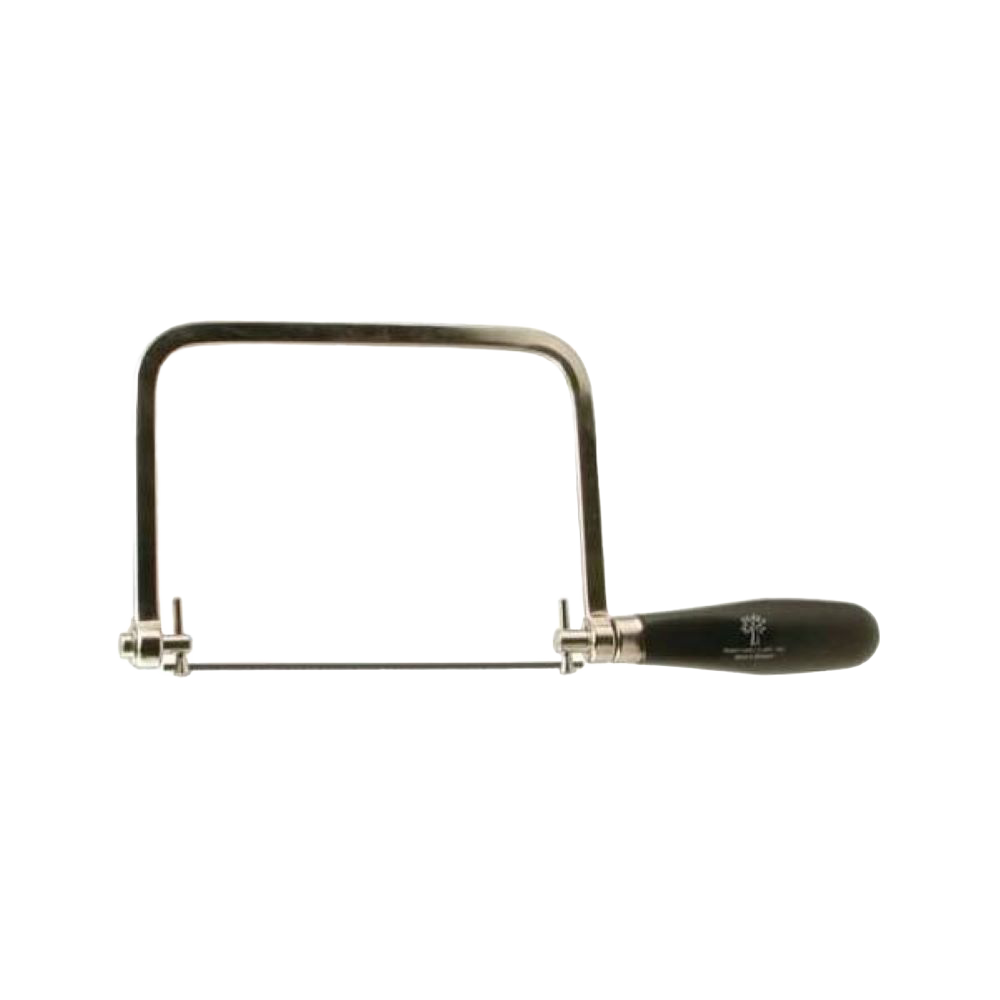 Handcrafted coping saw with adjustable angled frame and ergonomic dark wooden handle, durable for wood cutting in Farm, Garden & Tool and Hand Tools collections.