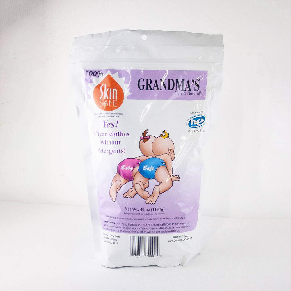 Resealable lavender and white pouch of natural powdered laundry soap featuring a skin-safe formula gentle on sensitive skin and colors, ideal for Home & Decor and Laundry Supplies collections.
