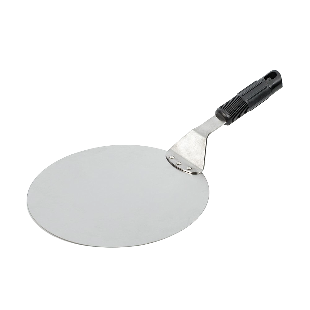 Extra wide stainless steel spatula with a soft silicone grip handle, designed for easy transferring of cakes, pizzas, and breads, perfect for Kitchen & Food and Cooking and Baking Helpers collections.