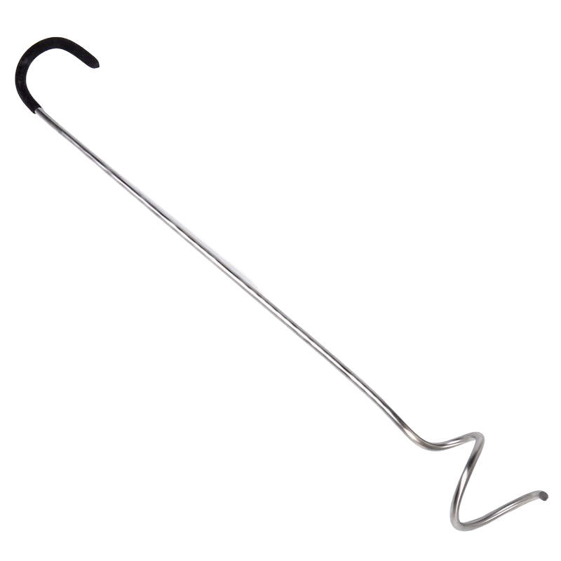 Lightweight stainless steel compost mixing crank with a curved cushioned handle for comfortable use, designed to improve airflow in compost bins, USA Made, Farm, Garden & Tool collections.