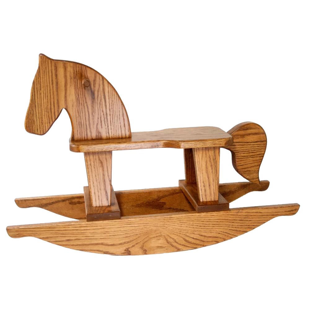 Handcrafted wooden rocking horse made of oak with a classic design, Amish made in the USA, featured in Toys, Books & Games, Children's Toys, Wooden Toys, and Best Sellers collections.