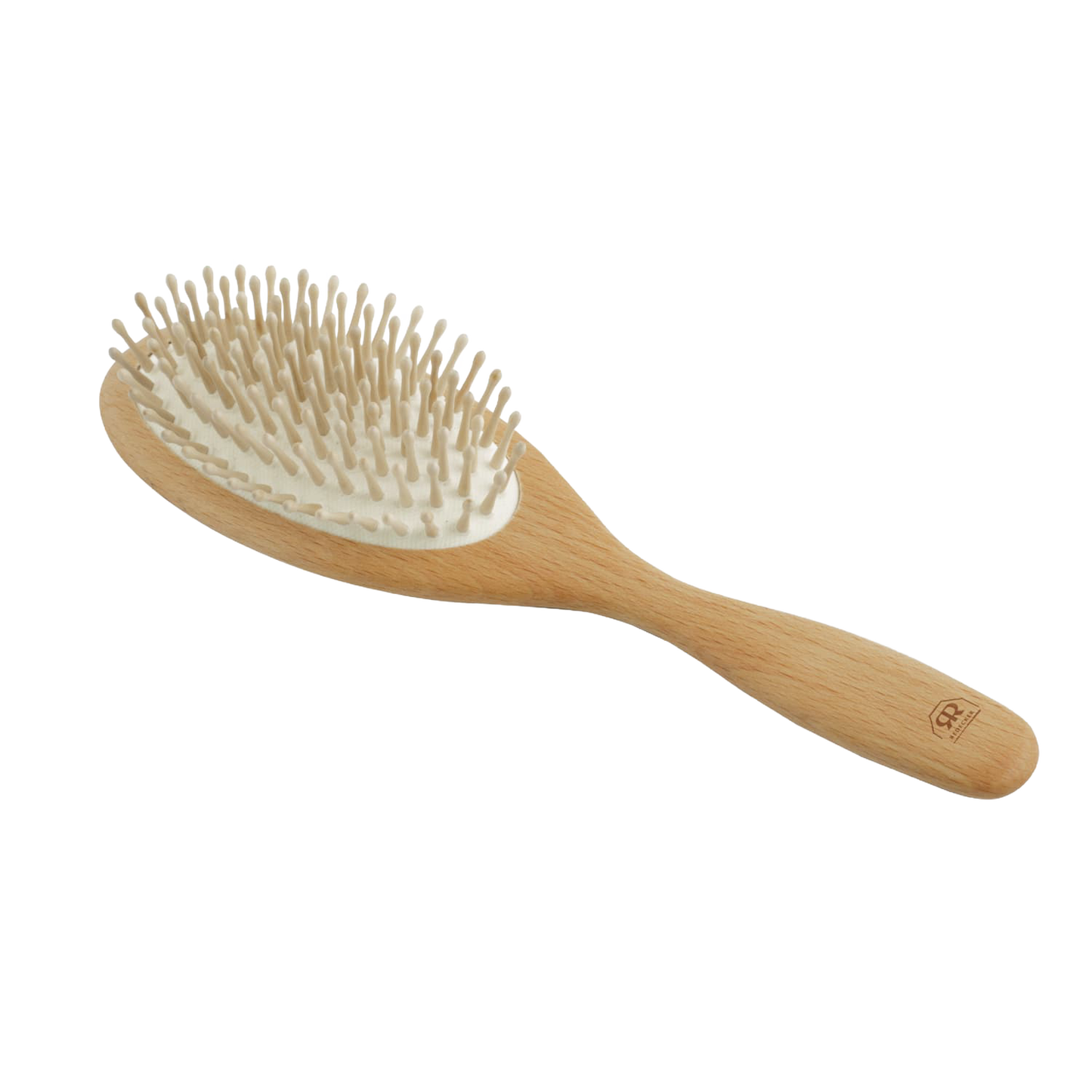 Handcrafted large wooden hairbrush with smooth olive wood handle and nine rows of gentle hornbeam pins, designed for soothing scalp care, featured in Health & Wellness and Grooming collections.