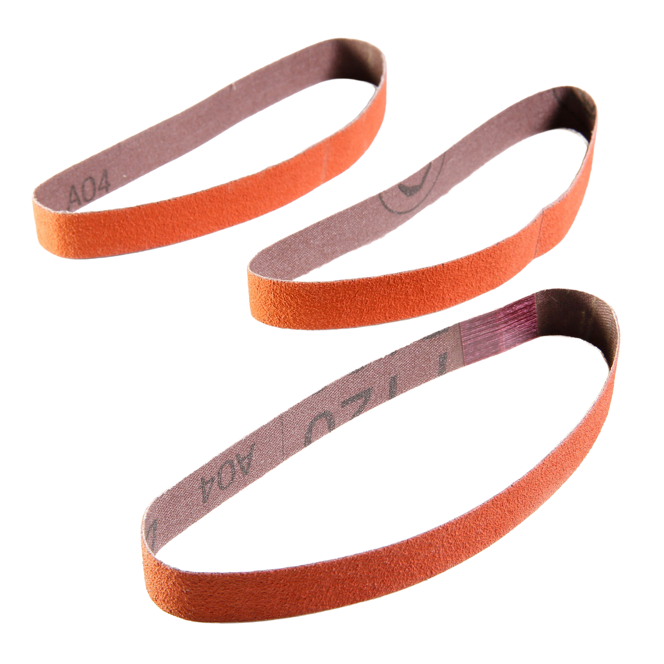 Set of three replacement abrasive belts in reddish-brown color designed for use with Work Sharp Combo knife sharpeners, suitable for Farm, Garden & Tool and Kitchen & Food collections.