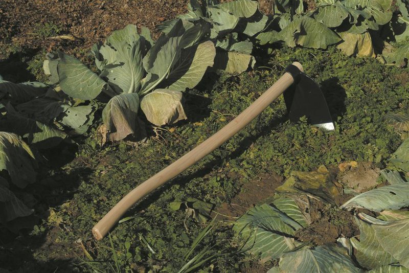 European-style grape hoe with a hardened forged steel blade and wooden handle, designed for tough soil and weeding, featured in Farm, Garden & Tool and Digging and Cultivating collections.