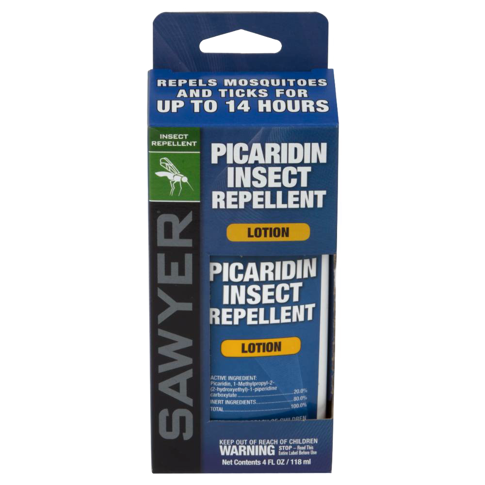 Packaging of Sawyer insect repellent lotion with 20% Picaridin, offering protection from mosquitoes and ticks, suitable for Farm, Garden & Tool, Camping, and Balms, Creams and Lotions collections.