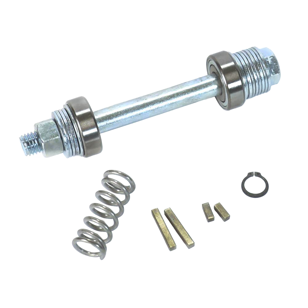 Set of metal replacement parts including bearings, washers, a bolt, a nut, and a spring for maintaining grain mills, featured in Kitchen & Food, Grain Mills, USA Made, and Best Sellers collections.