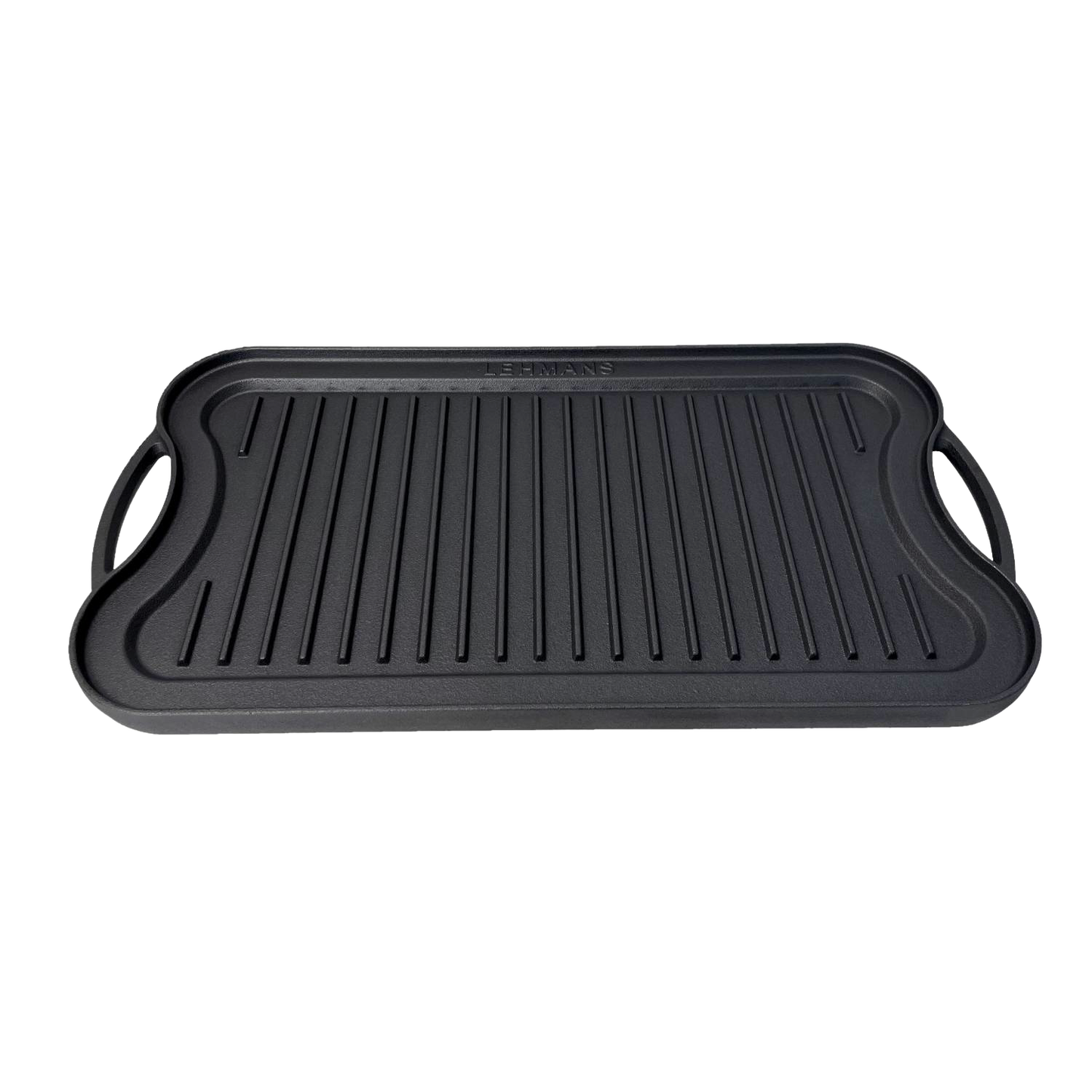 Handcrafted nitrided cast iron griddle with ribbed surface and integrated handles, designed for durable outdoor cooking in Farm, Garden & Tool, Kitchen & Food, Camping, Cookware, Cast Iron, and Best Sellers collections.