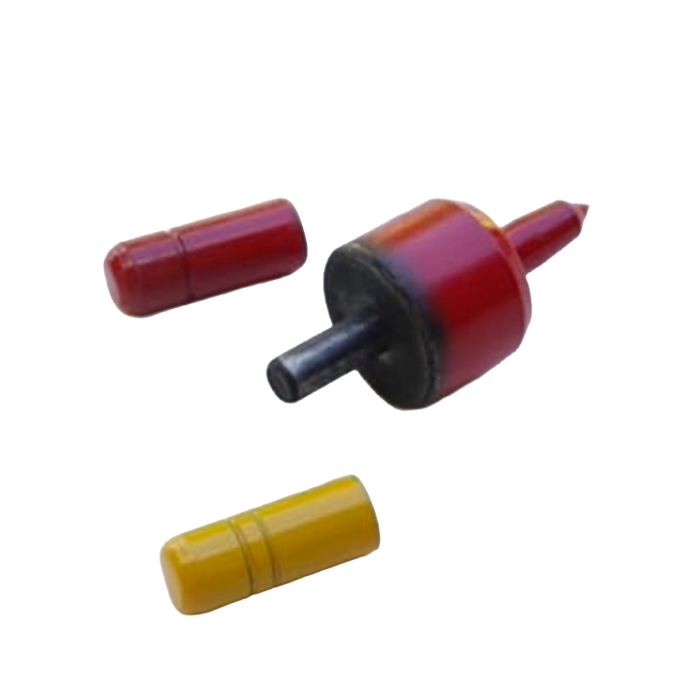Set of enamel-finished peening tools in red and yellow, designed for shaping and hardening scythe blade edges, featured in Farm, Garden & Tool, Lawncare, Best Sellers, and Promo Eligible collections.