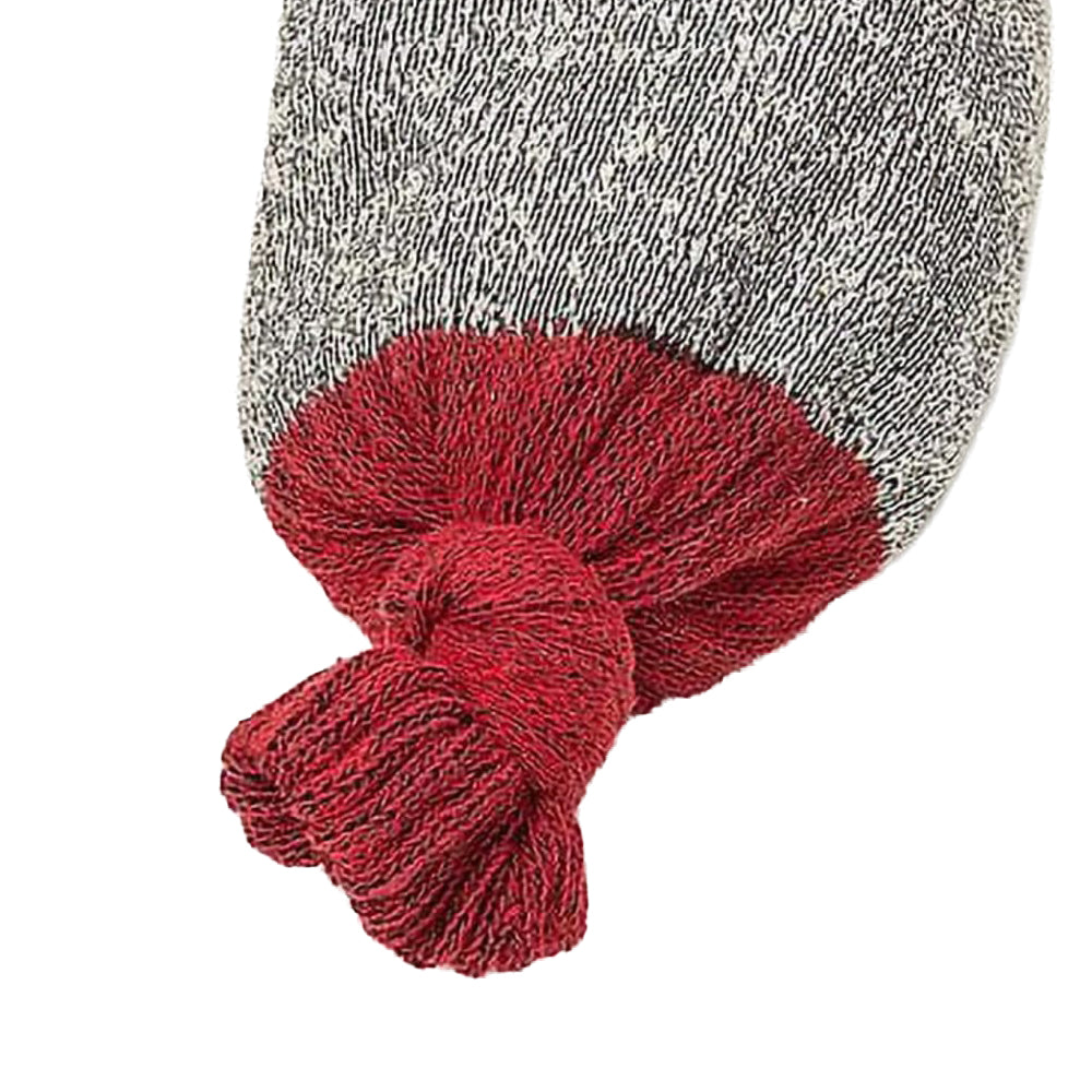Close-up of a handcrafted soft knit hot pack cover in gray and red, designed for soothing relief and eco-friendly warmth, featured in Health & Wellness and Best Sellers collections.