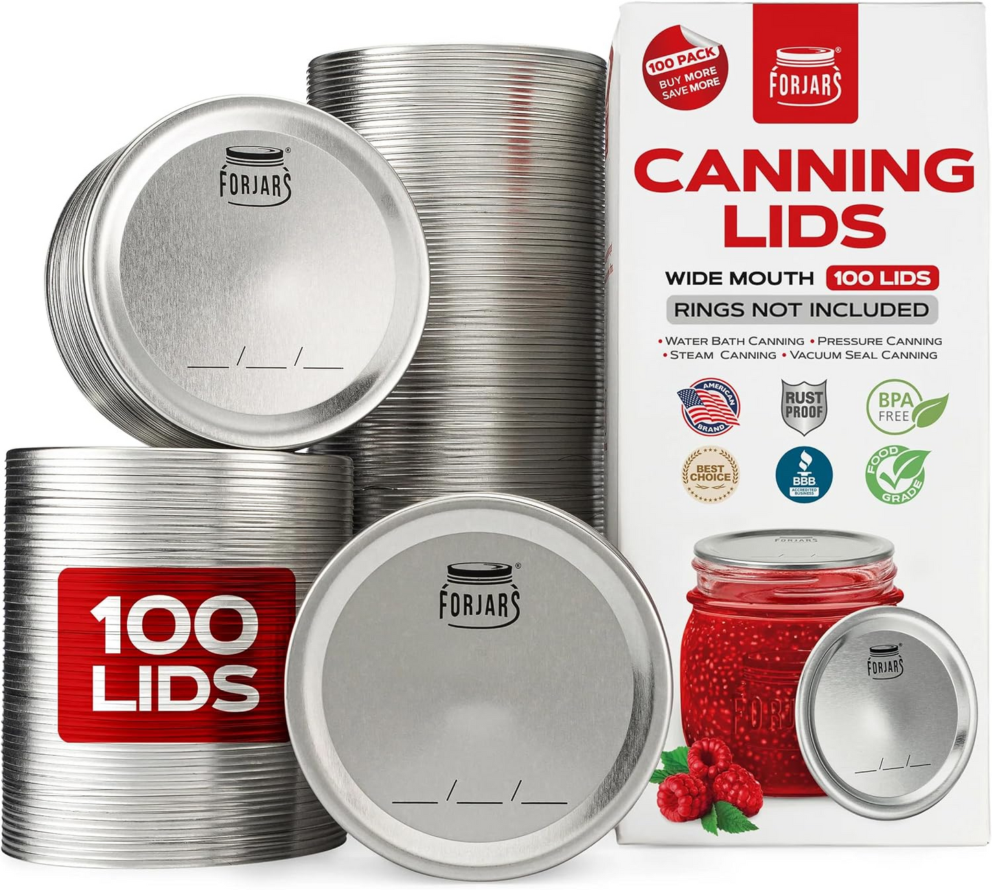 FORJARS Canning Lids for Regular or Wide Mouth Jars