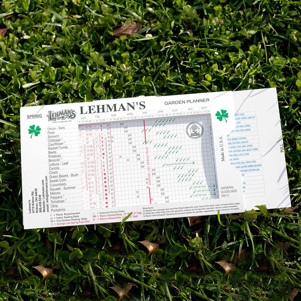 Handcrafted sliding garden calendar for spring planting and harvesting guidance, made in the USA, ideal for farm, garden, and home gardening enthusiasts.