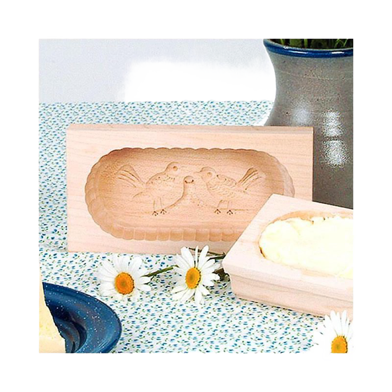 Handcrafted medium rectangular butter mold from Germany with finely carved bird design and smooth hardwood finish, ideal for Kitchen & Food, Specialty Equipment, Making Butter, Best Sellers, and Promo Eligible collections.