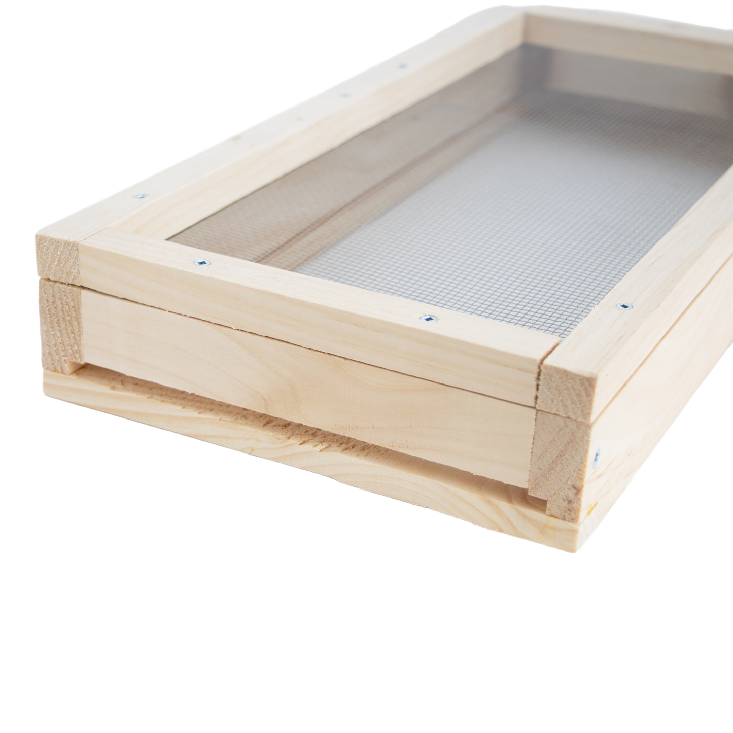 Handcrafted Amish-made 5-frame varroa mite screen base with fine metal mesh, designed for beekeeping and hive protection, featured in Farm, Garden & Tool, Beekeeping Supplies, USA Made, and Best Sellers collections.