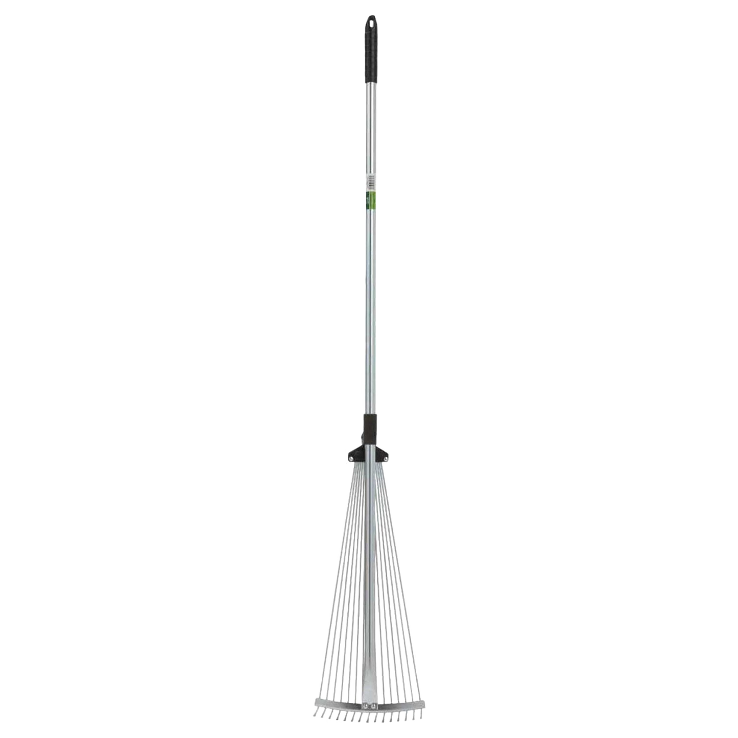 Adjustable garden rake with 15 steel tines and black rubber grips, featuring an expandable head for efficient leaf raking and compact storage, ideal for Farm, Garden & Tool and Lawncare collections.