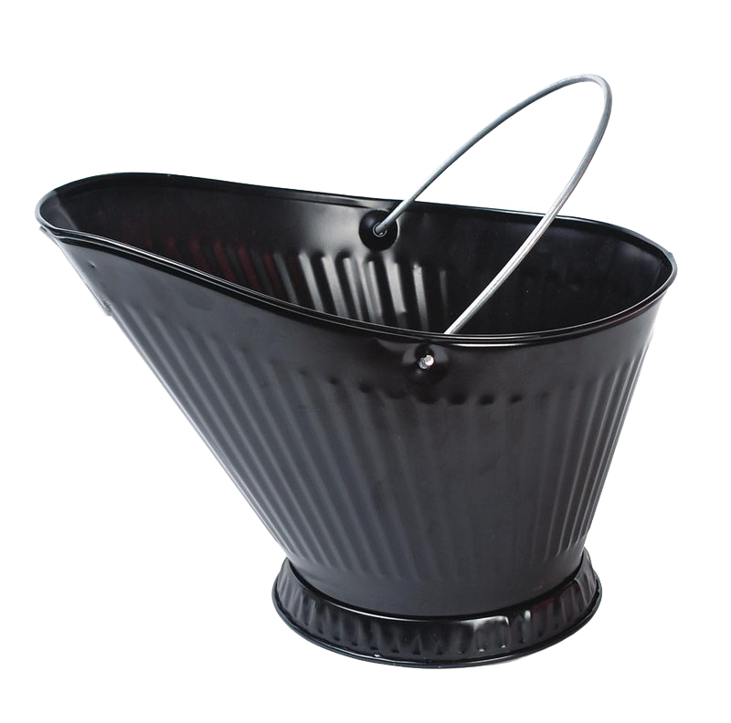 Handcrafted reinforced coal hod with continuous steel rod bail handle and dust-tight folded seams, designed for easy pouring and suited for Stoves, Hearth Accessories, and Best Sellers collections.