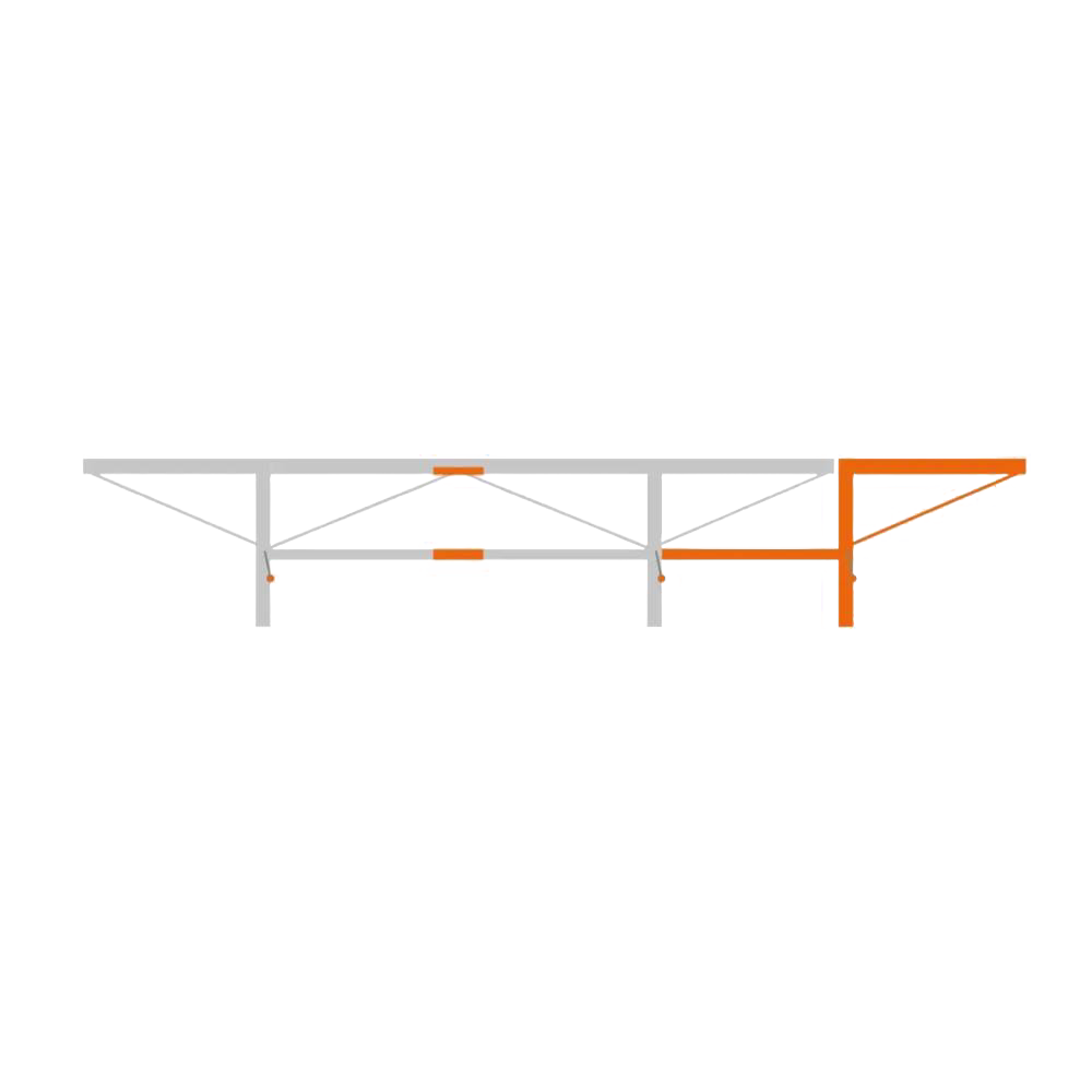 Diagram of a metal extension frame for a chain sawmill with a log lifter attachment highlighted in orange, designed for increased sawing length in Farm, Garden & Tool, Wood Cutting and Hauling, and Best Sellers collections.