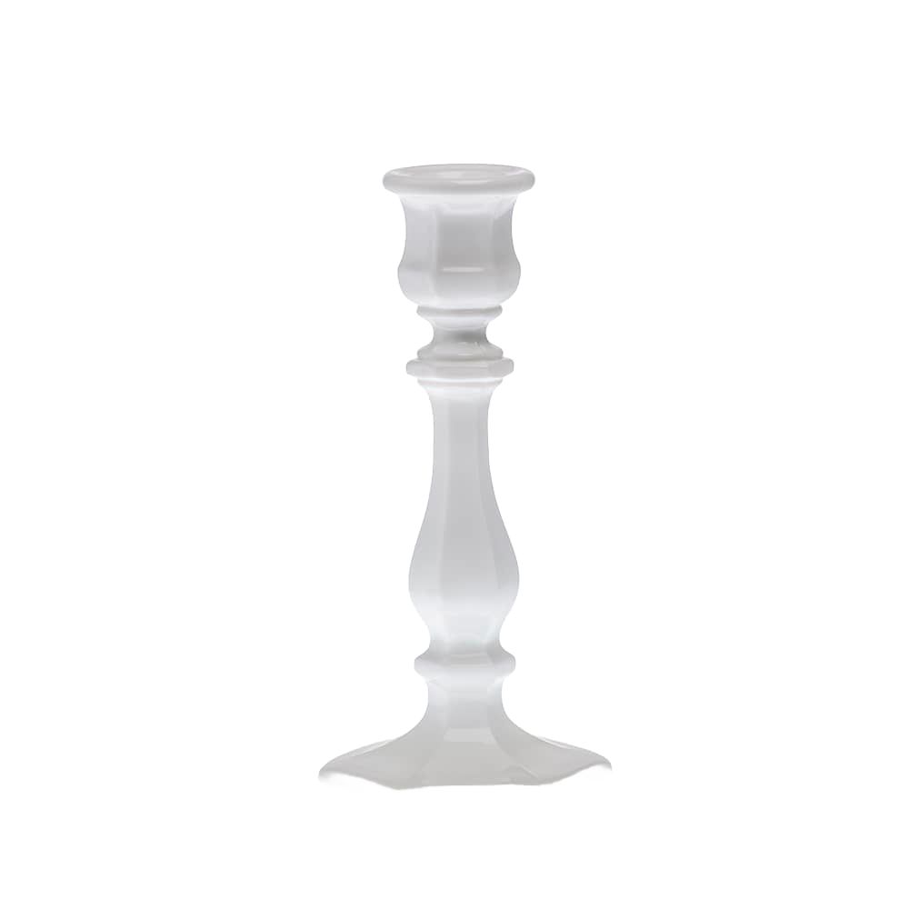 Handcrafted glass taper candle holder in milk glass with vintage-inspired design, made in USA, perfect for Home & Decor, Lamps & Lighting, and Candleholders collections.