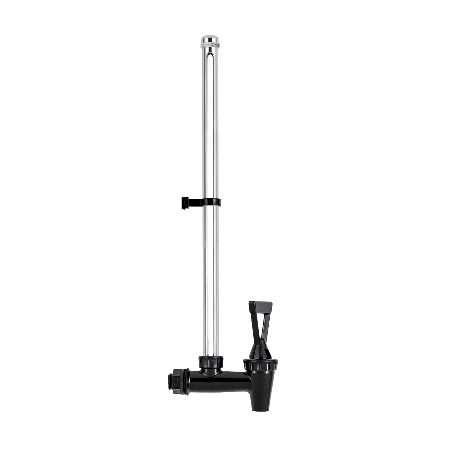 Clear glass tube spigot with black plastic base and lever for monitoring water levels in Berkey water filters, featured in Appliances, Water Heating and Treatment, and Best Sellers collections.