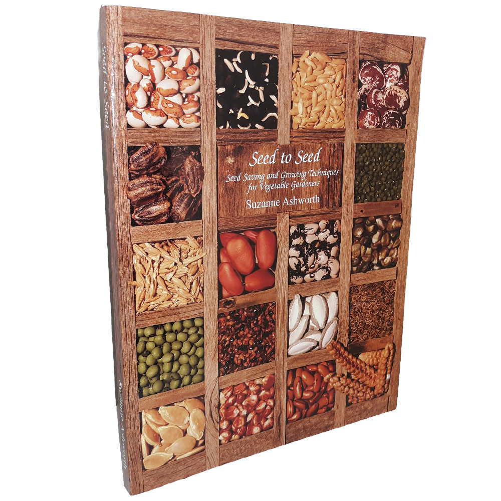 Book cover featuring an array of assorted vegetable seeds displayed in a wooden grid, highlighting seed saving and growing techniques, featured in Toys, Books & Games, Books, Home and Garden How-To Books, Best Sellers, and Promo Eligible collections.