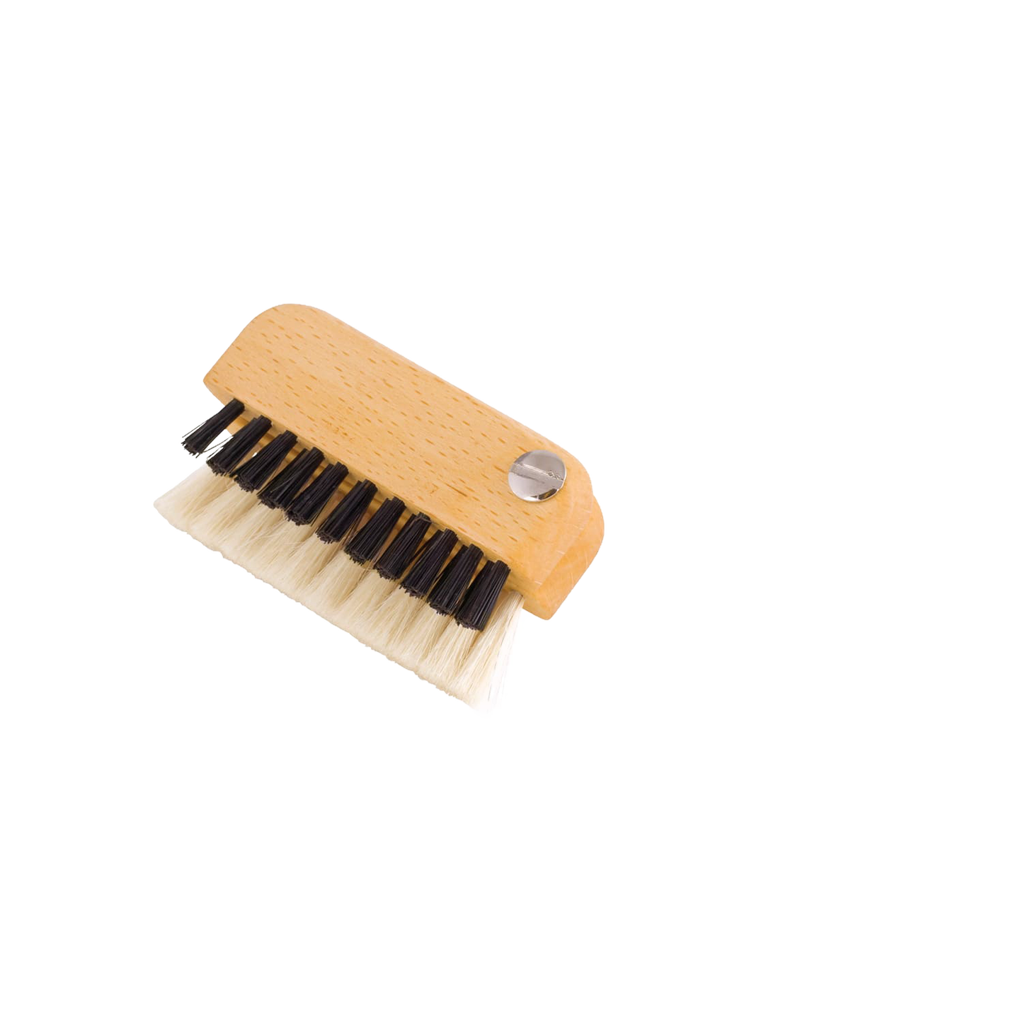 Compact wooden brush with pivoting handle featuring dual bristles, designed for effective keyboard and screen cleaning, crafted for Home & Decor and Household Cleaning collections.