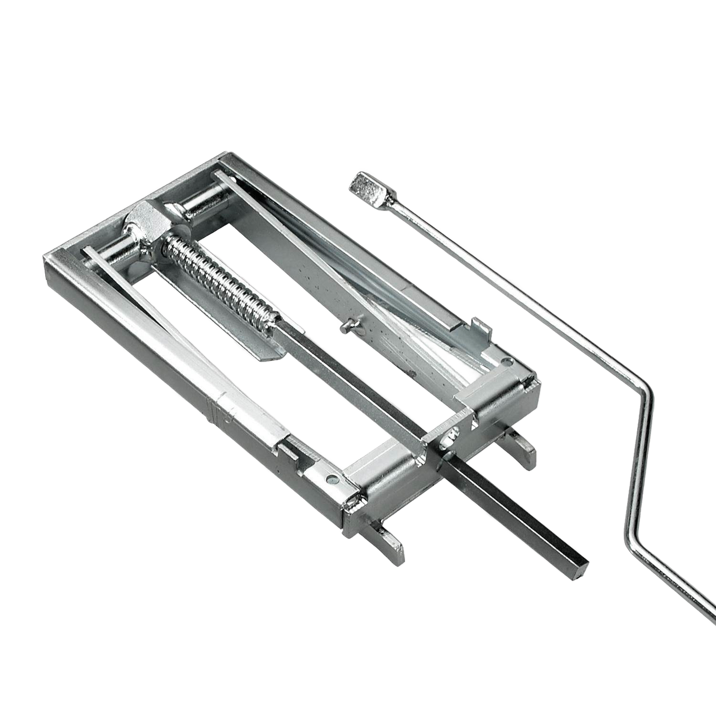 Adjustable metal grate accessory with spring mechanism and crank handle, designed for modifying firebox height in wood stoves, featured for Stoves, Cookstoves, Hearth Accessories collections.