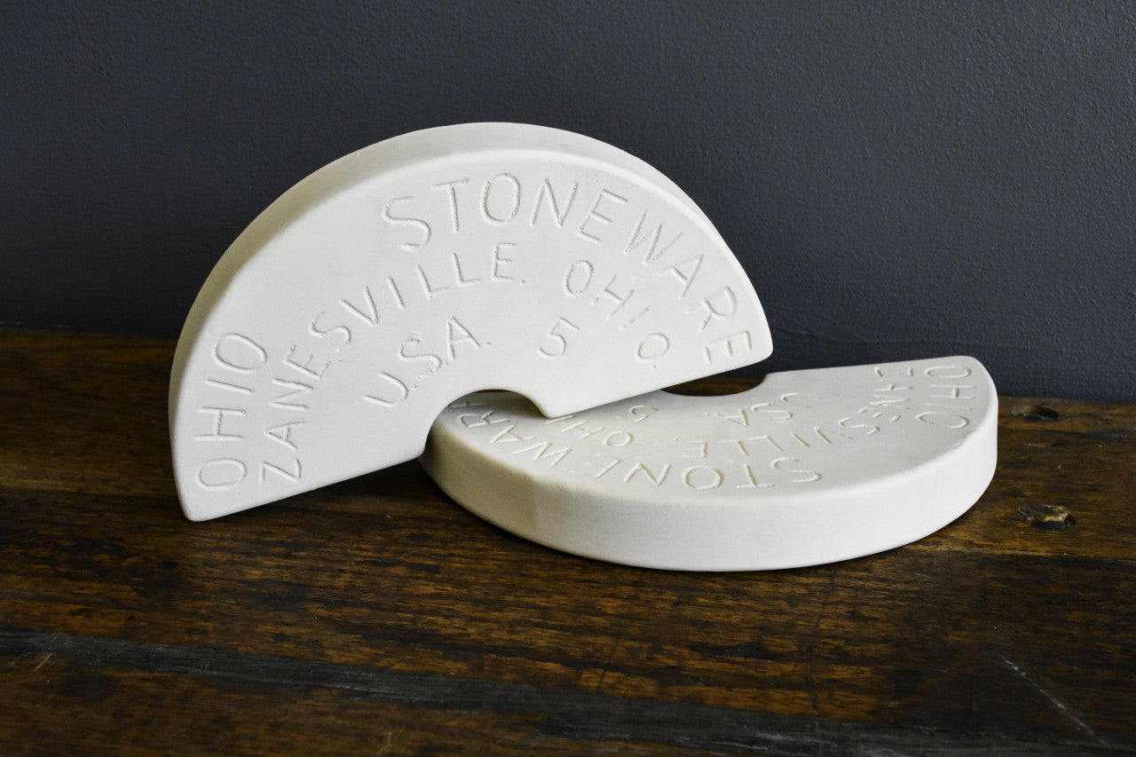 Handcrafted ceramic weight stones made in USA with embossed lettering, designed to fit numbered crocks and keep food submerged during fermenting in Kitchen & Food, Food Preservation, and USA Made collections.