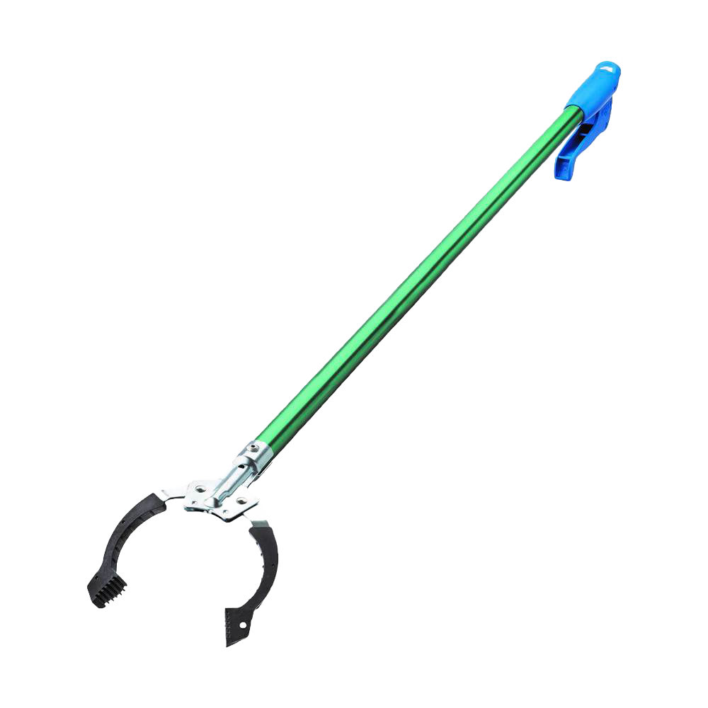 Handheld aluminum grabber tool with green shaft and blue handle, designed to reach and pick up items with ease, ideal for Home & Decor and Household Helpers collections.