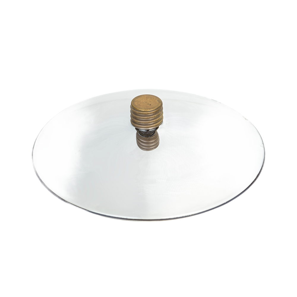 Concave spun-glass reflector with a hollow mirrored center and brass locking nut, handcrafted for use with oil lamps, featured in Lamps & Lighting and Best Sellers collections.
