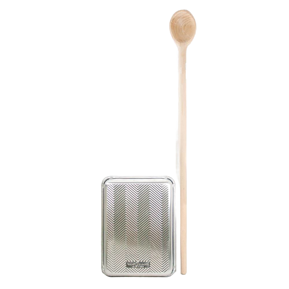 Long handcrafted wooden spoon made from close-grained hardwood, measuring 32 inches, designed for large-batch cooking in kitchen gadgets and Amish Made collections.
