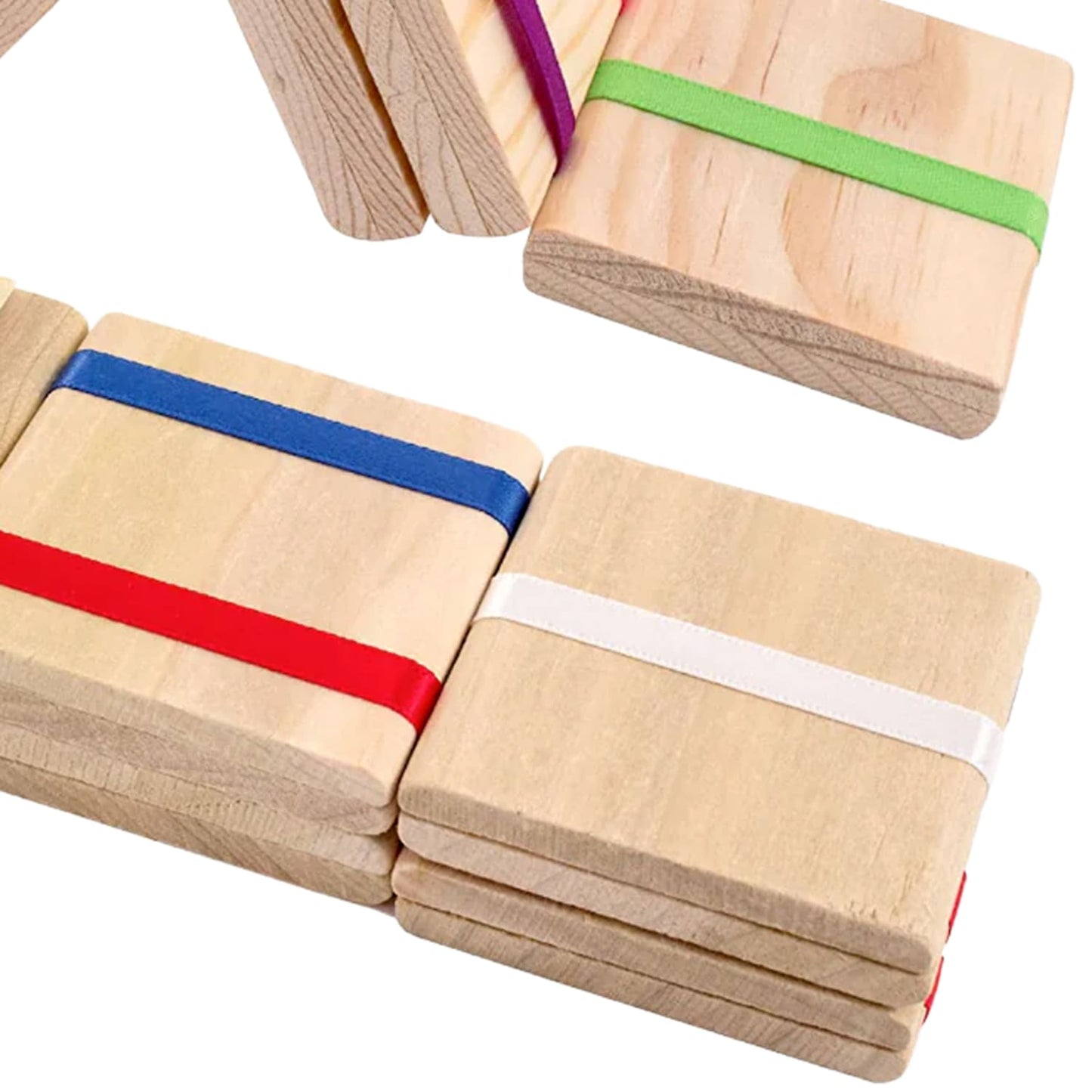 Handcrafted Jacob's Ladder toy featuring smooth solid wood blocks connected by colorful red, white, blue, green, and purple ribbons, part of USA Made and Children's Toys collections.