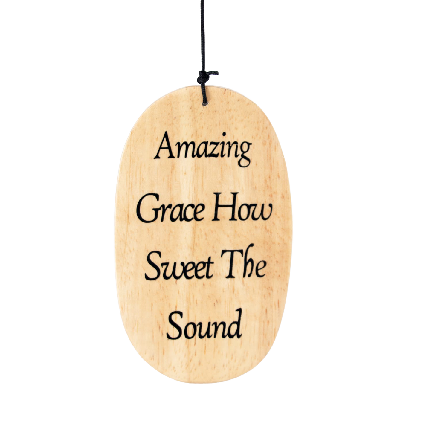 Handcrafted wooden windchime windcatcher with engraved "Amazing Grace How Sweet The Sound" text, suitable for Farm, Garden & Tool, Garden Accessories, Best Sellers, and Promo Eligible collections.