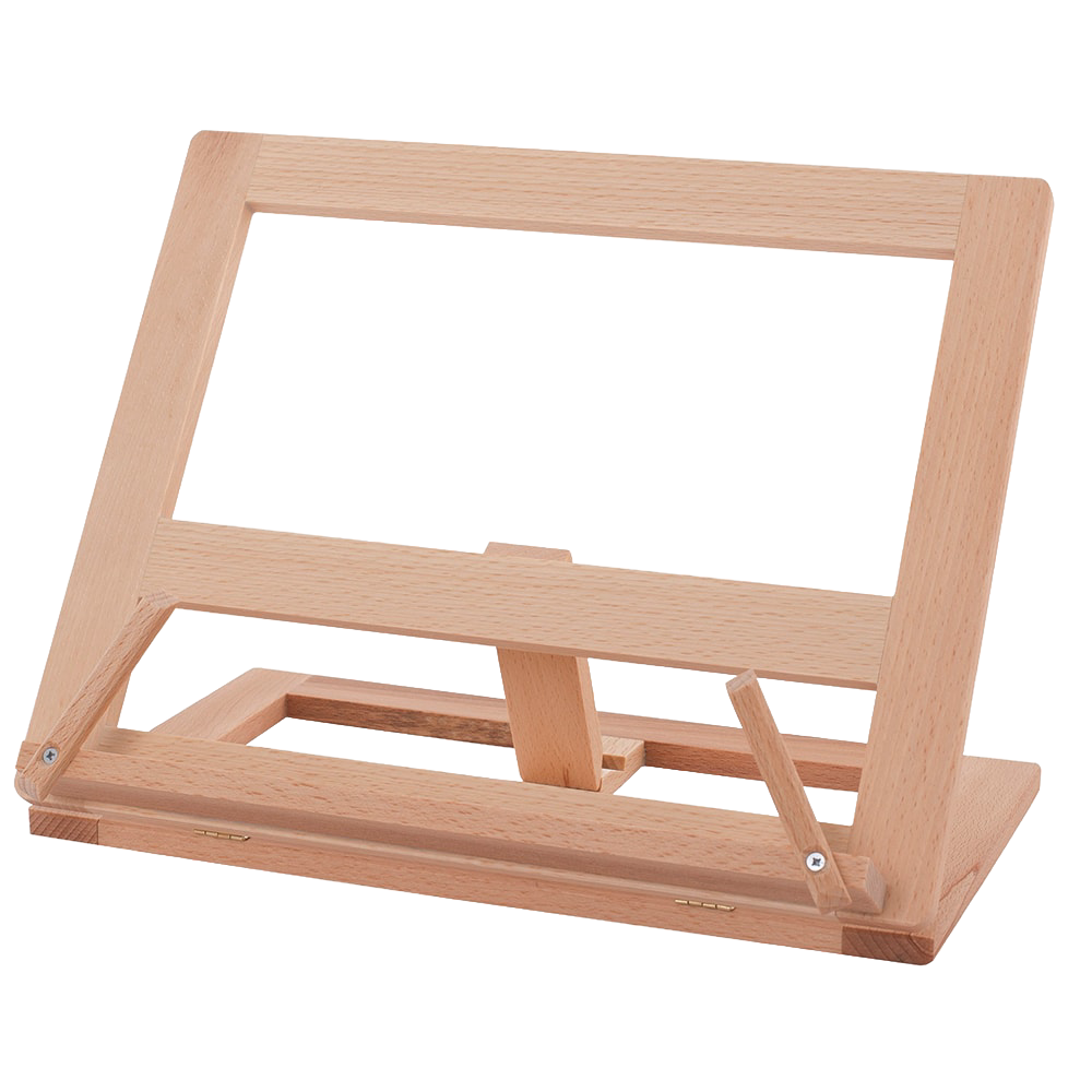 Tilting countertop cookbook holder crafted from oiled beechwood, designed to keep recipes visible hands-free, ideal for Kitchen & Food, Kitchen Gadgets, and Cookbooks collections.