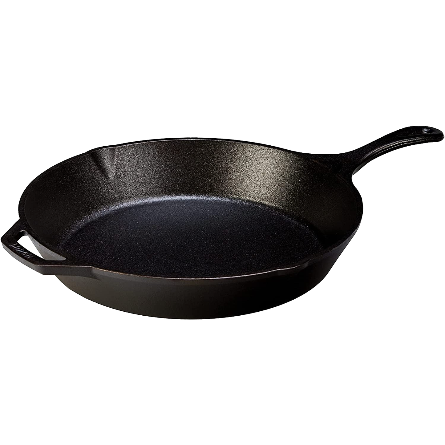 Heavy-duty cast iron skillet with elongated handle and helper grip, pre-seasoned for lasting heat retention, perfect for Kitchen & Food, Cast Iron, Cookware, and USA Made collections.