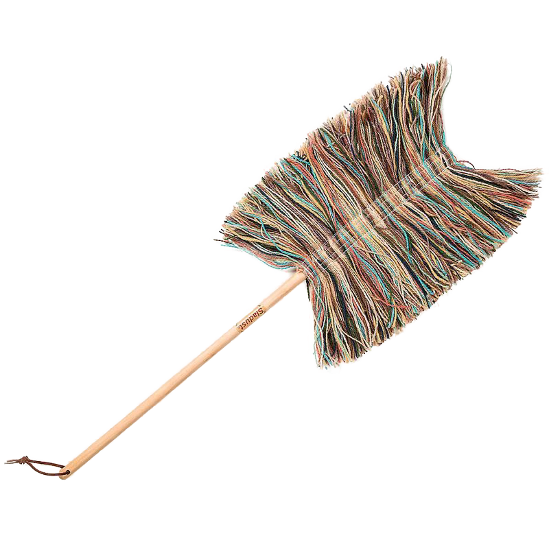 Handcrafted wool duster with a detachable head and wooden handle, designed for effective dust removal without chemicals, featured in Home & Decor, Kitchen & Food, and USA Made collections.