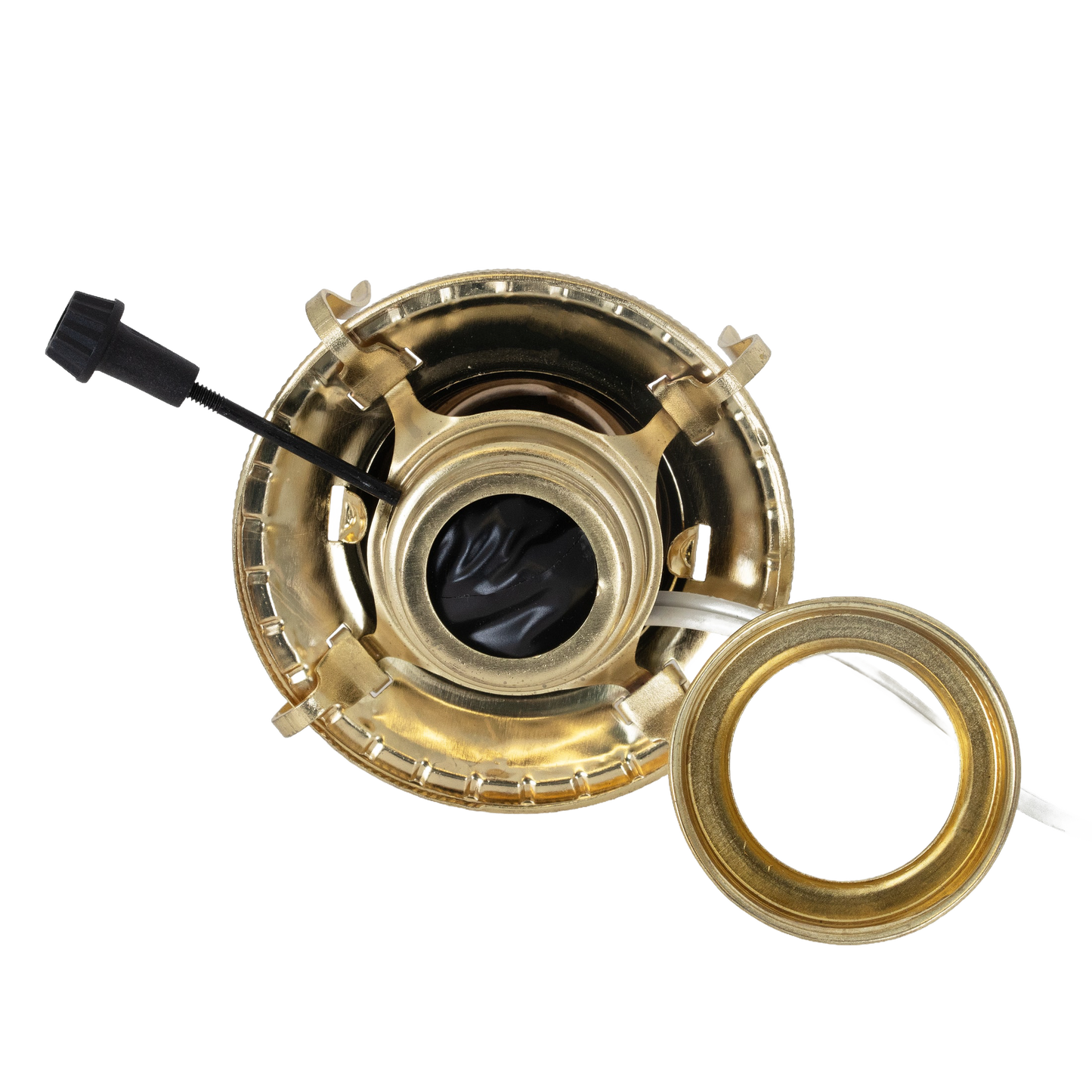 Handcrafted brass plated electrified burner with removable screw-on collar, 1-3/16" threaded base, and UL listed 6 ft. cord in clear gold, suitable for Lamps & Lighting and Electric Conversion collections.