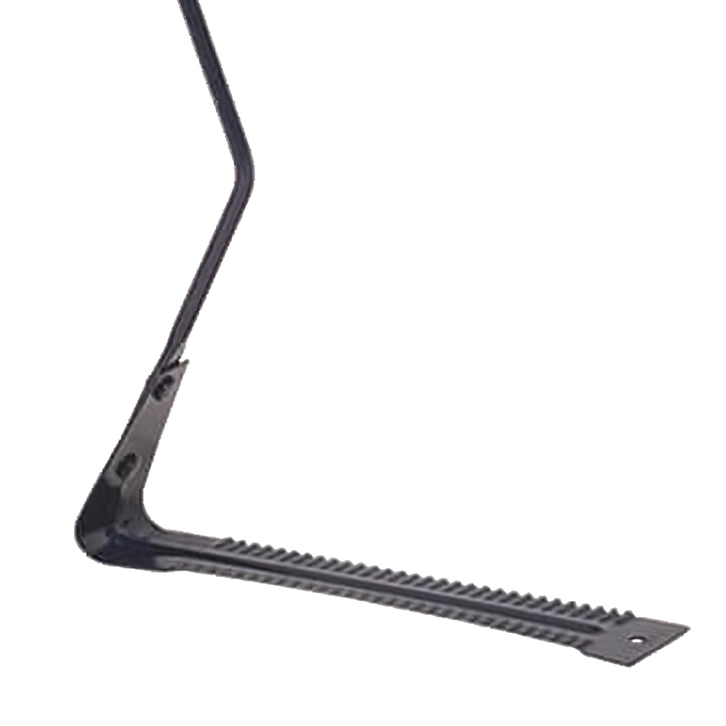 Close-up of serrated steel blade with riveted connection on grass whip and weed cutter, featuring a hardwood handle, ideal for Farm, Garden & Tool and Lawncare collections.
