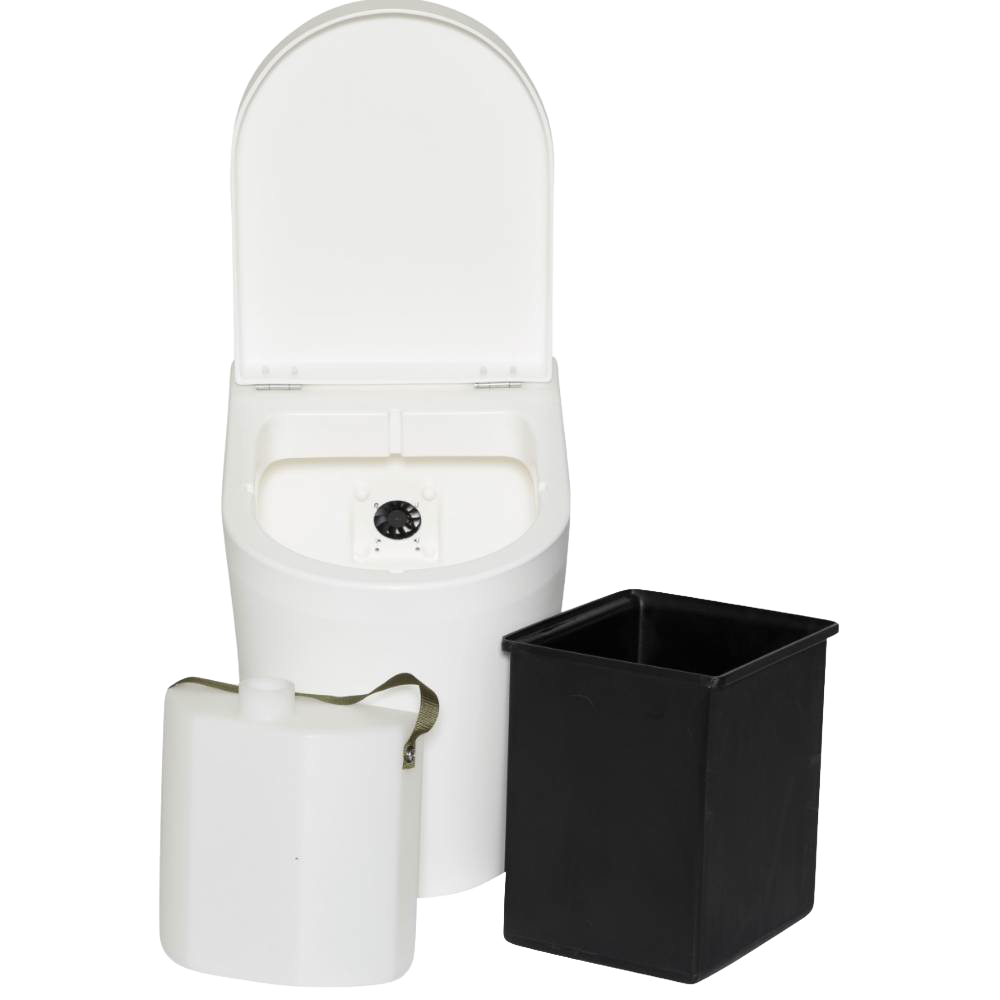 Compact handcrafted composting toilet with dual chambers and removable waste containers designed for odor control and easy setup in RVs and tiny homes, featured in Appliances and Composting Toilets collections.