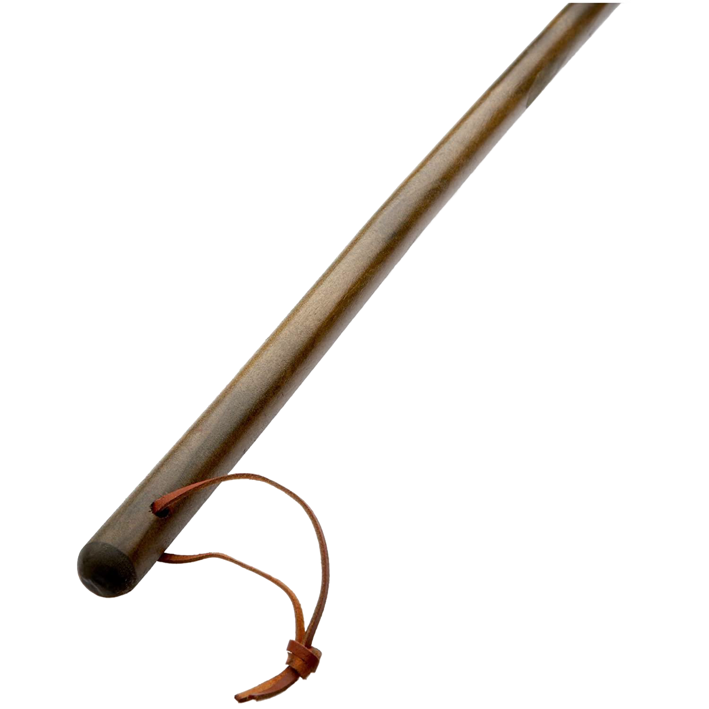 Handcrafted fire-resistant breadstick with smooth wooden handle and leather hanging strap, designed for cooking over campfires, ideal for Farm, Garden & Tool and Camping collections.
