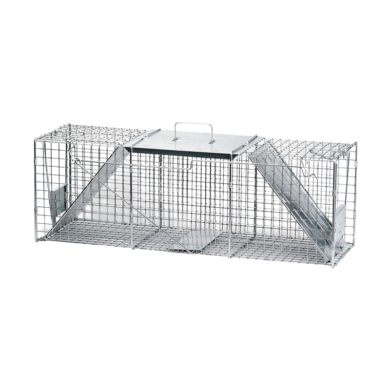 Large metal wire animal trap with dual entry doors and a top carrying handle, designed for humane pest control in farm, garden, and lawncare settings, featured in Pest Control and Best Sellers collections.