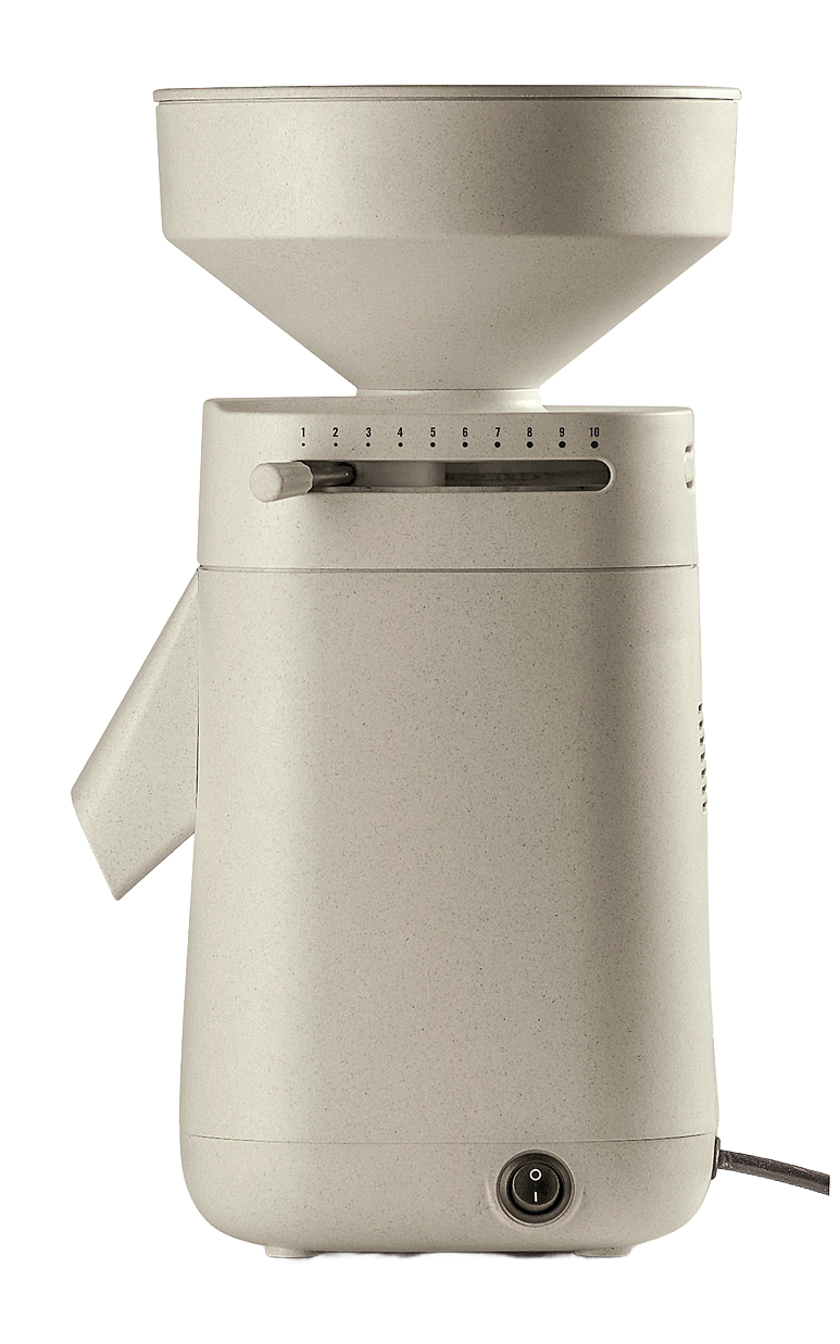 Beige electric stone grain mill with a wide top hopper and adjustable settings lever, designed for effortless home flour milling, featured in Kitchen & Food and Grain Mills collections.