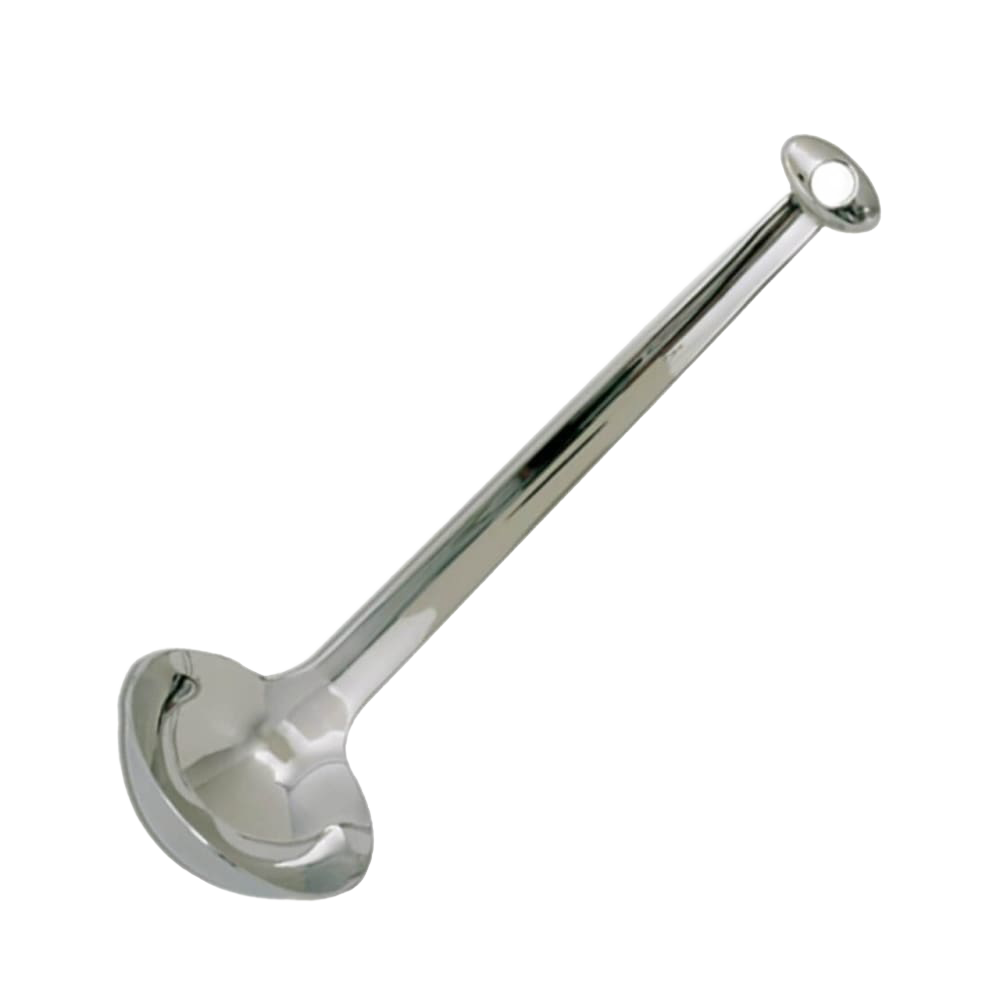 Compact stainless steel ladle with a short handle featuring a small hanging hole, perfect for serving gravies, soups, and sauces in Kitchen & Food and Storage and Serving collections.
